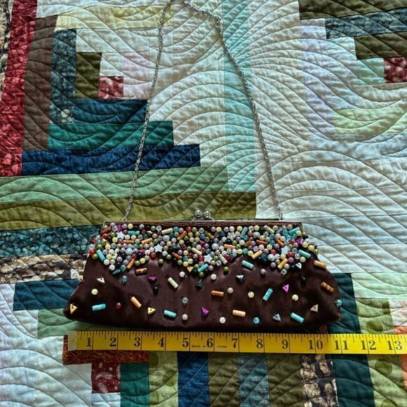 Vintage Brown Beaded Y2K Small Formal Shoulder Bag - Picture 2 of 6